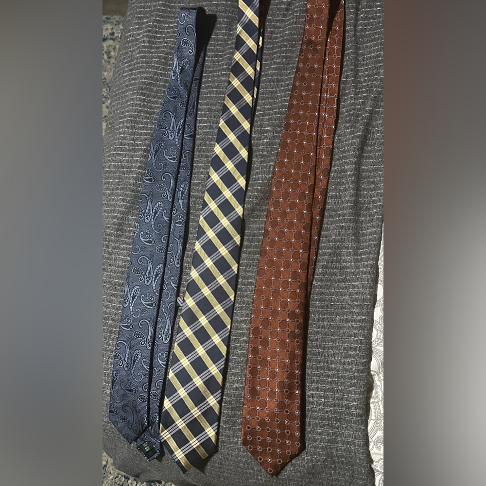 Jos. A. Bank Blue Paisley, Yellow Plaid, and Brown Patterned Ties